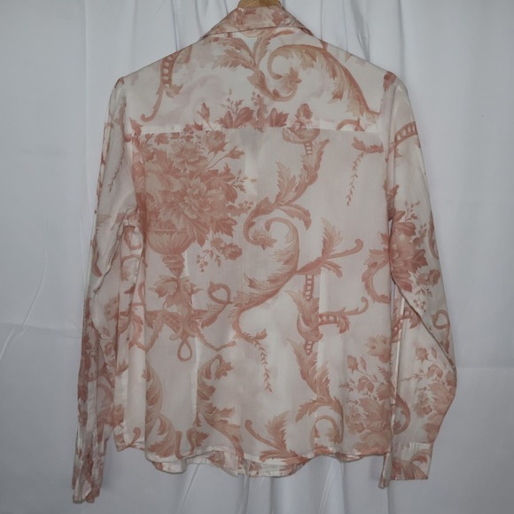 LovePotion Blouse, Medium Wormen Light Cotton Peach and White Button Down, - Picture 8 of 14